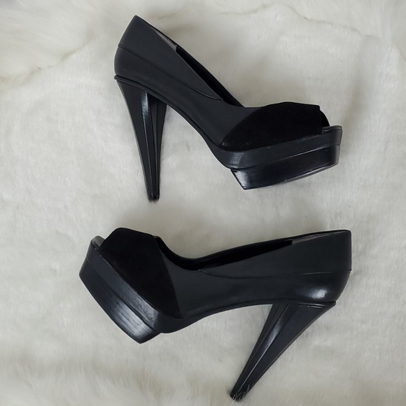 Max Studio Randy heel platform black leather suede women shoes size 8.5M - Picture 8 of 13